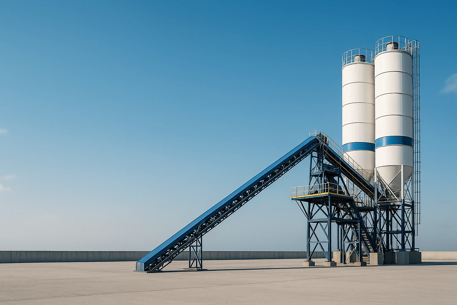 Twin Cement Silos with Inclined Aggregate Conveyor