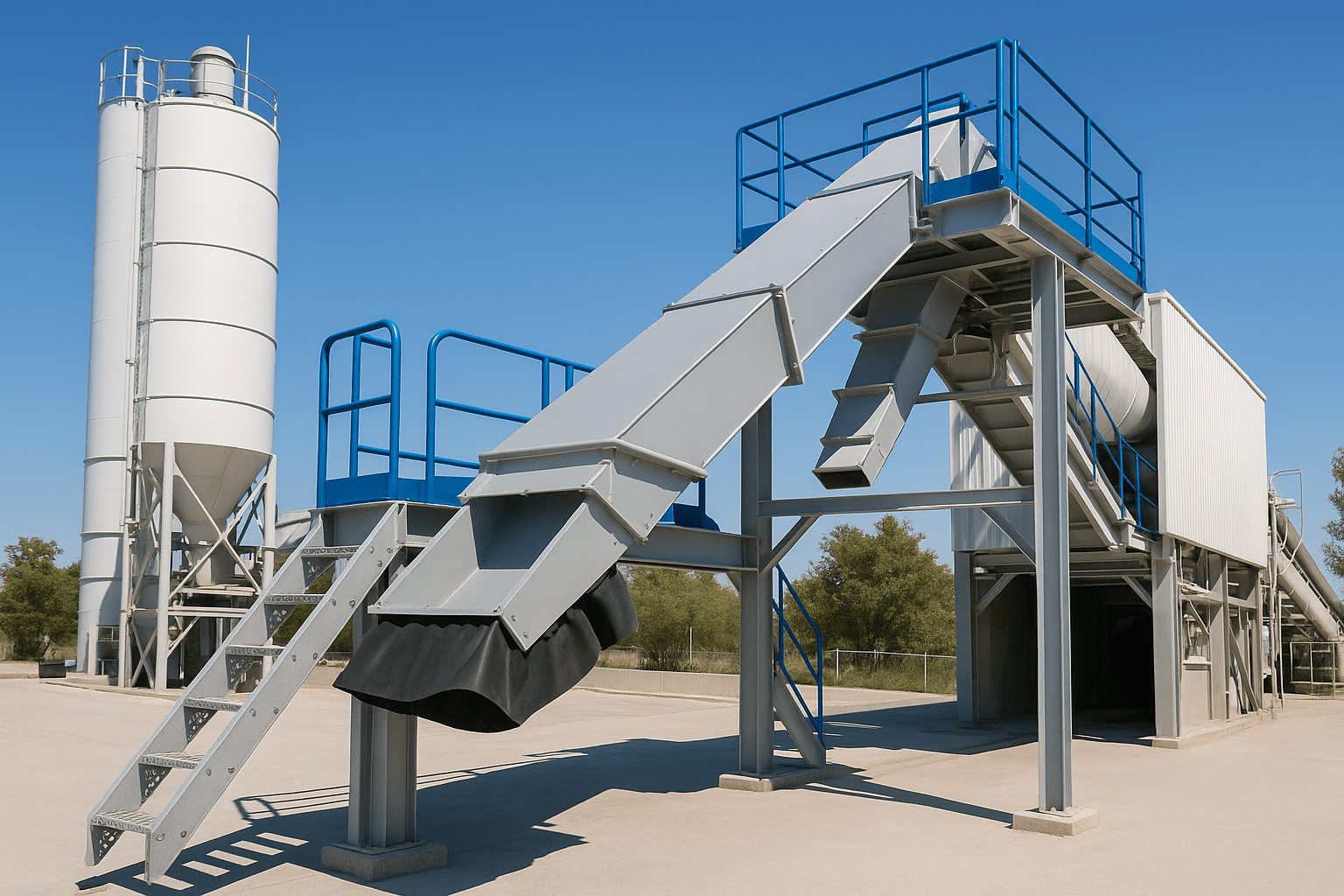 Concrete Truck Loadout Chute with Dust Shroud at Batching Plant